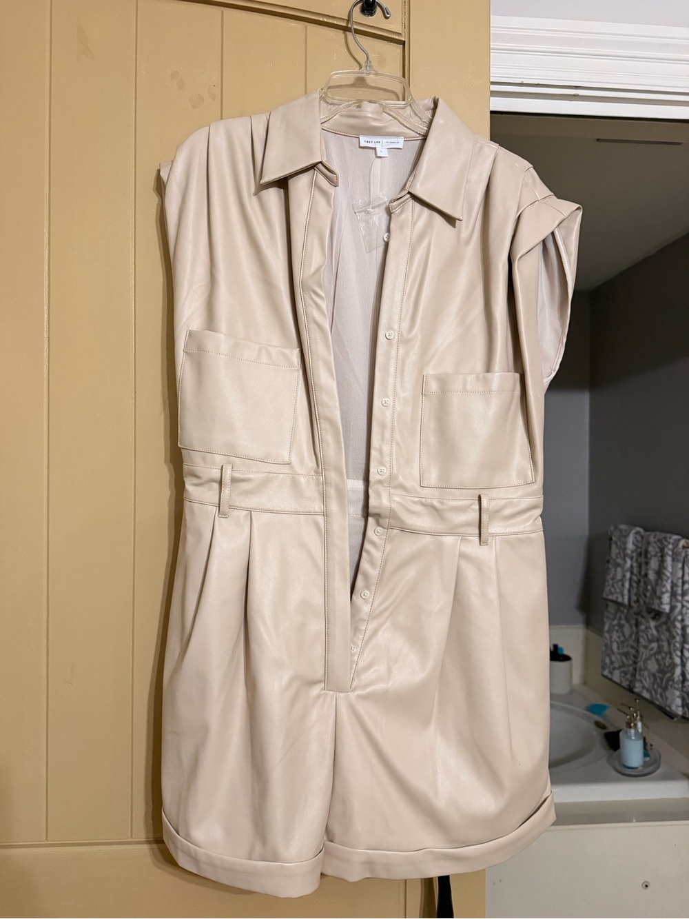 GREY LAB Beige Faux Leather Shirt Jacket
